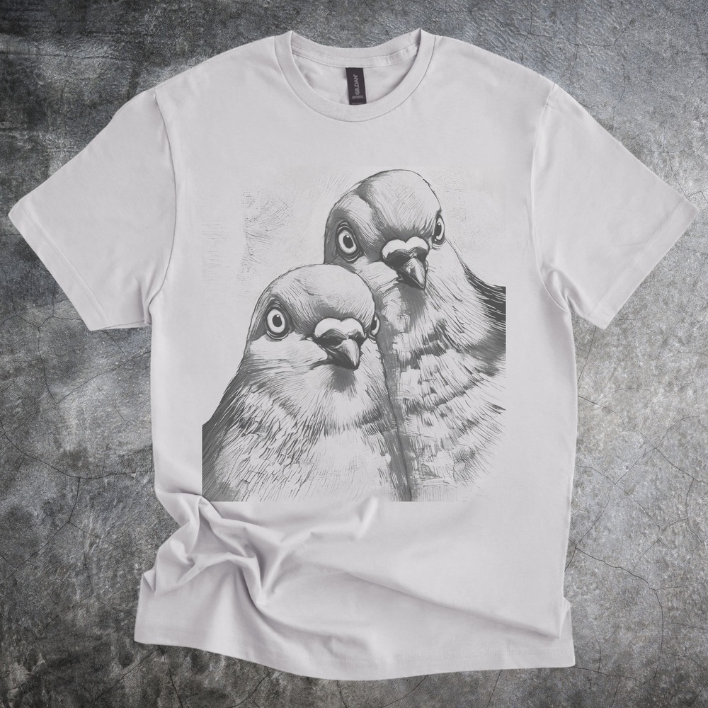 Two Owls Detailed Sketch Graphic Tee Black and White Art